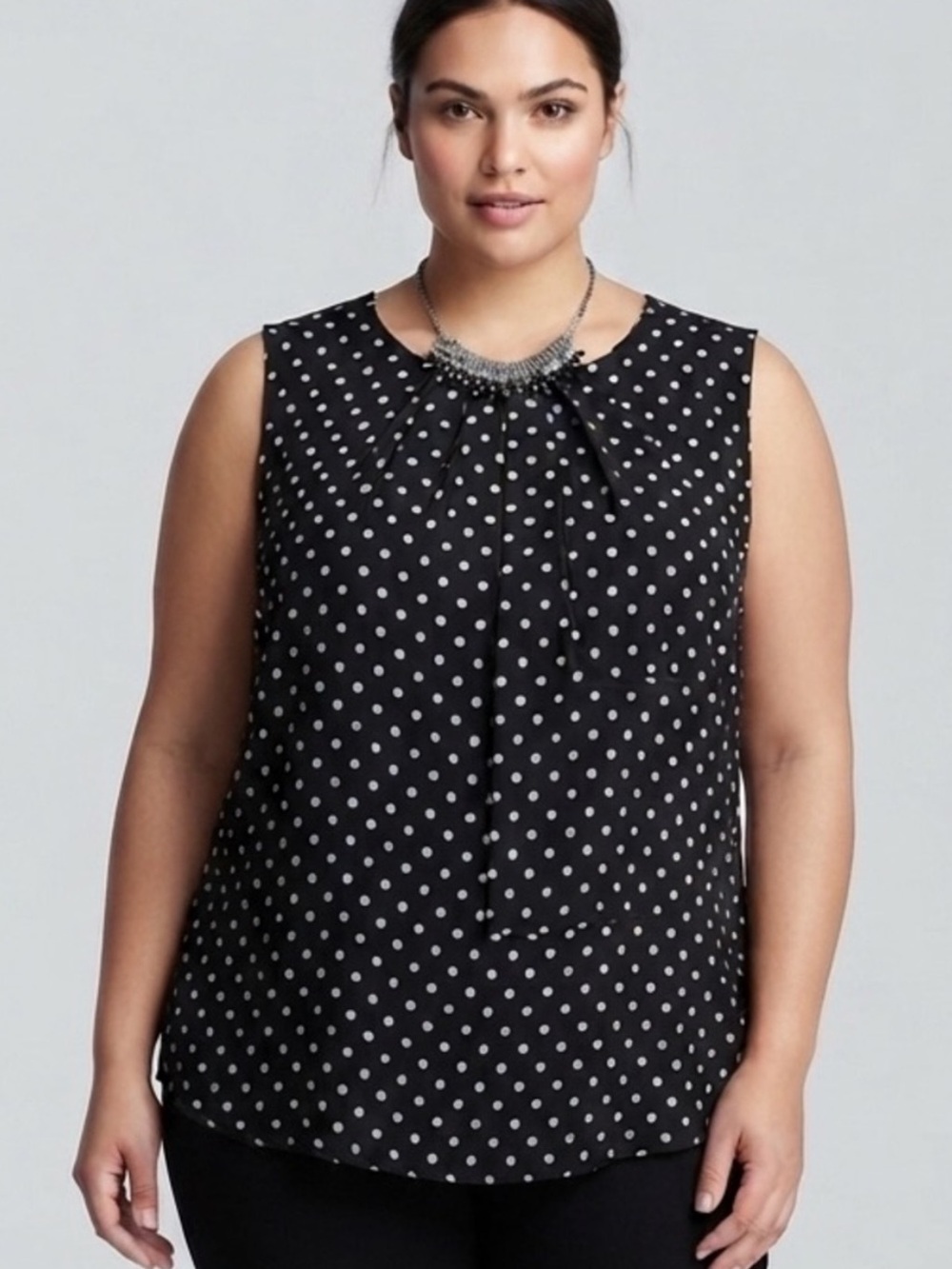 JONES NEW YORK COLLECTION Black & White Polka Dot Sleeveless Tank Blouse 16W